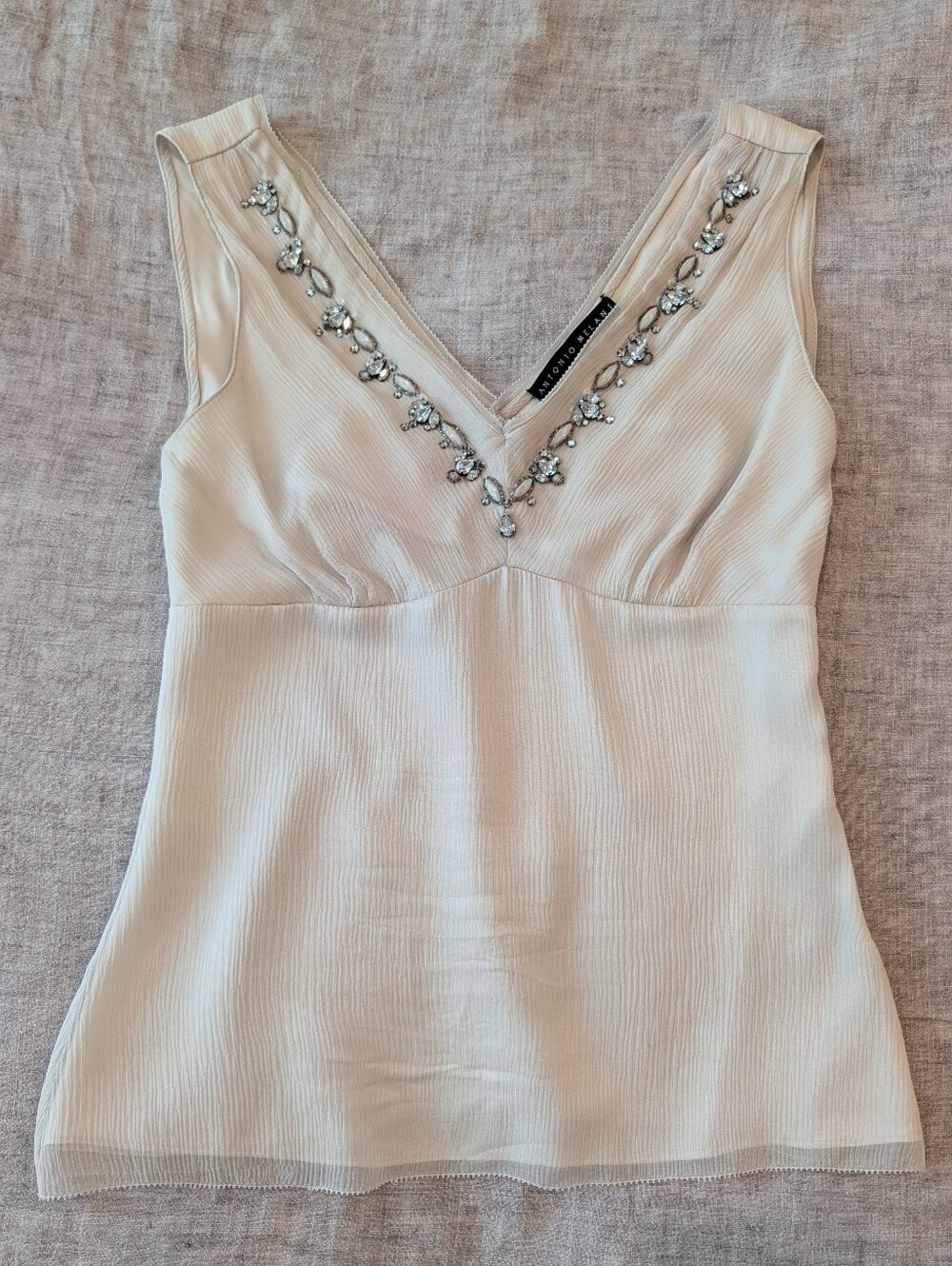 ANTONIO MELANI Beaded Silk V-Neck Sleeveless Blouse